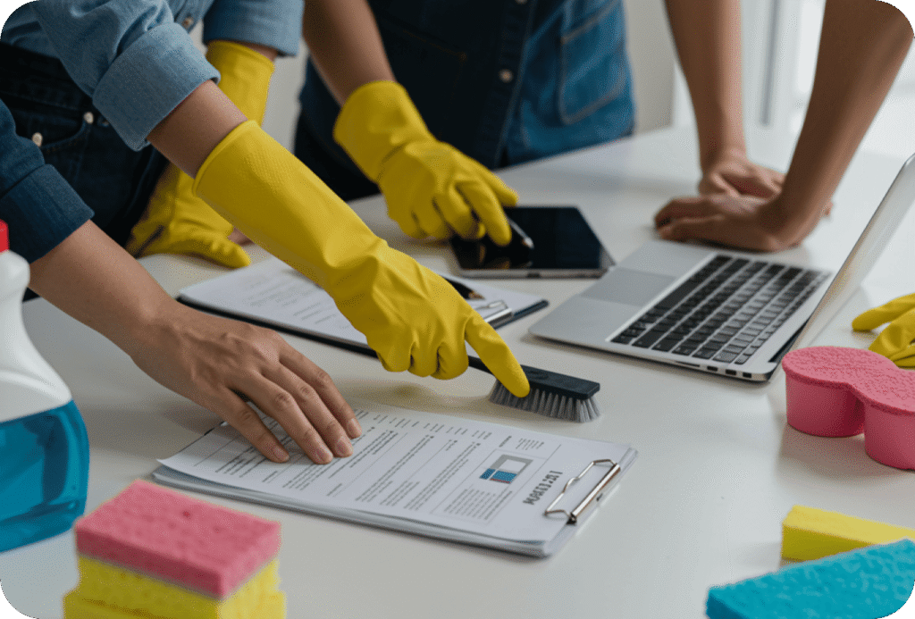 Cleaning experts developing a customised cleaning plan for client requirements